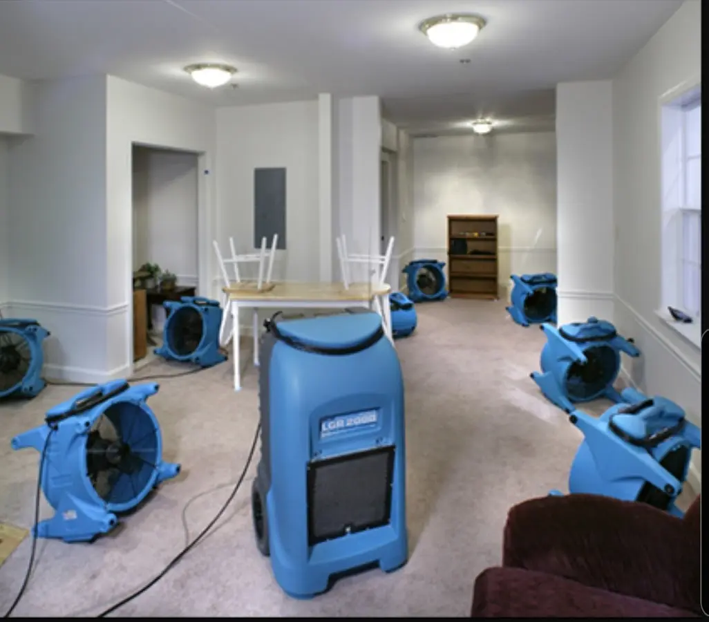 Air movers and dehumidifier setup for Water Extraction & Removal in Kansas City